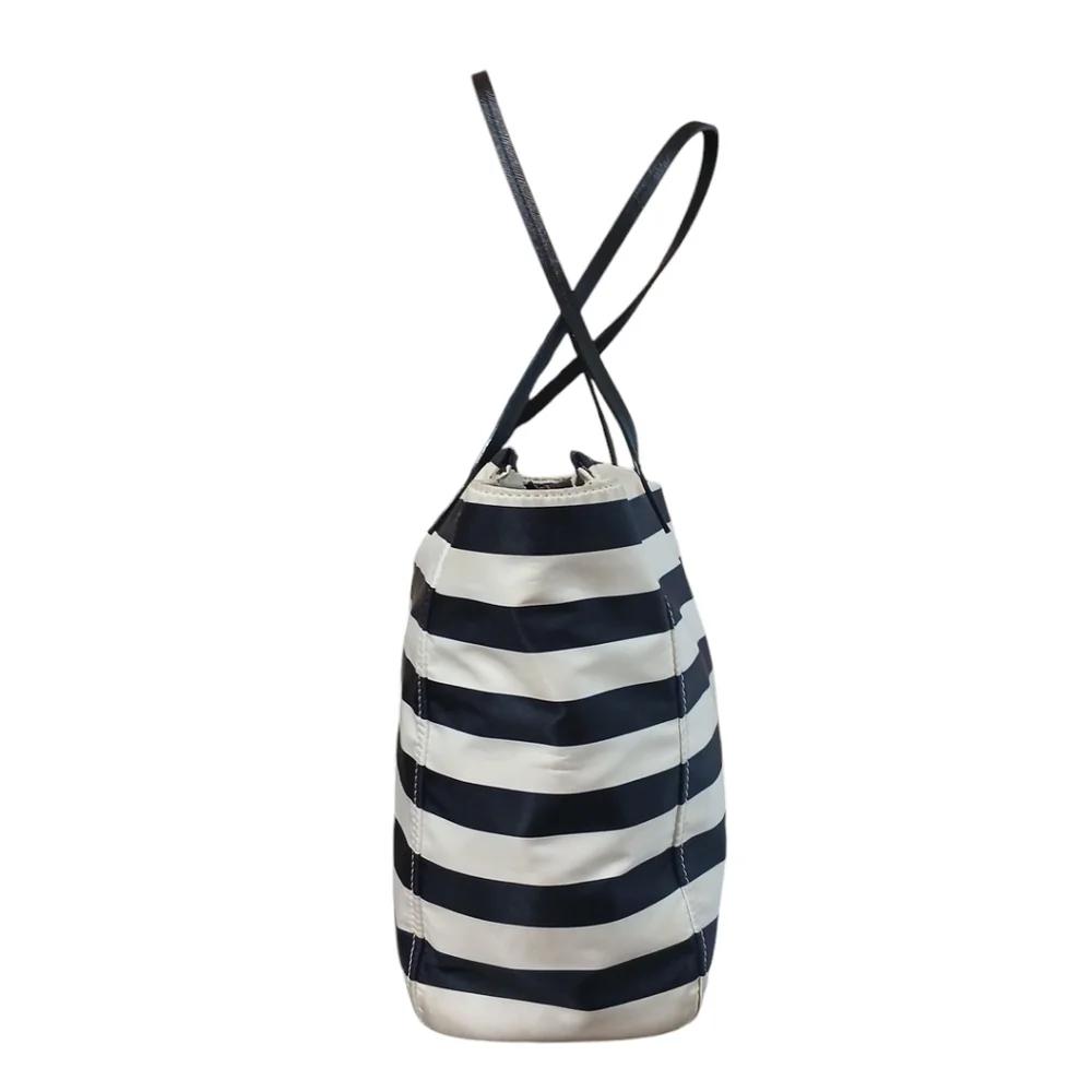 Kate Spade New York Black and White Striped Nylon Tote Shoulder Bag,